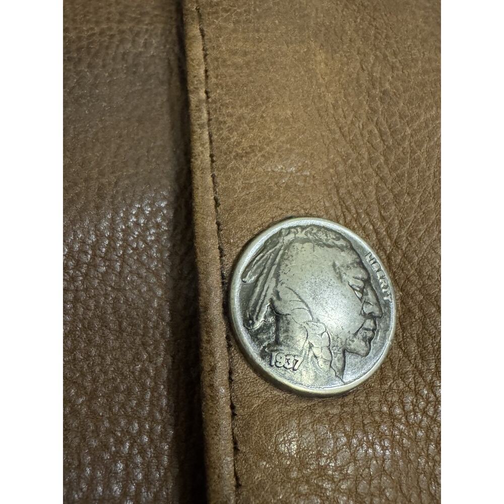 Tribe America Leather Vest Mens Size 46 Brown Buffalo Nickel Snaps Lined USA - Picture 12 of 14